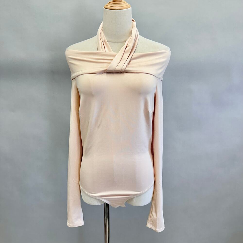 Dream Bandits jersey Bodysuit in light peach off the shoulder halter Size Medium